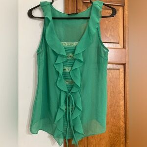 Emerald Green Ruffle tie front Blouse S Small